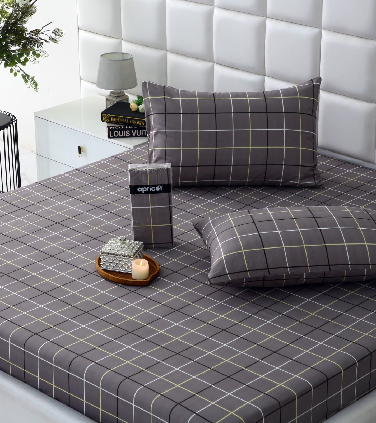 Fitted Bed Sheet-Multi Check Fitted Sheets Apricot