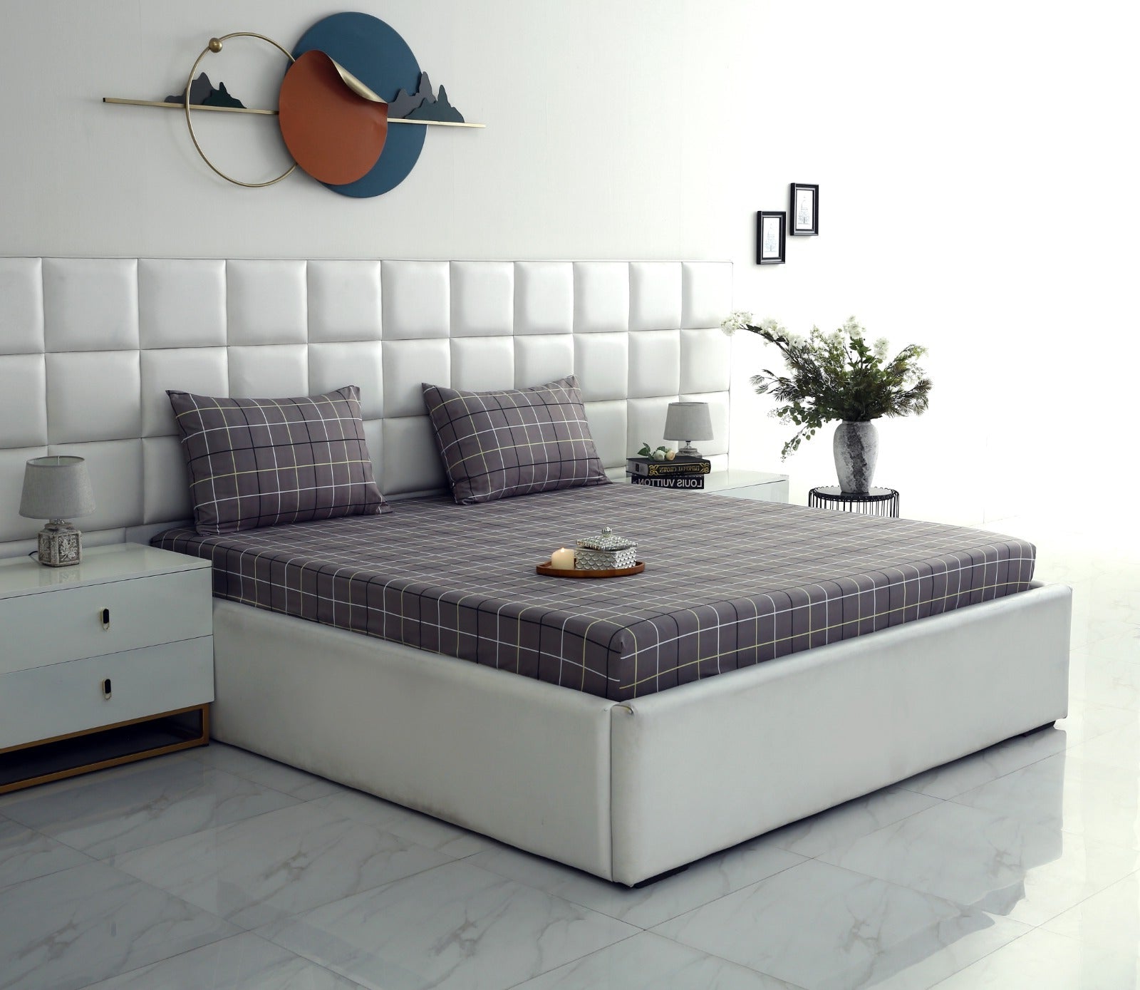 Fitted Bed Sheet-Multi Check Fitted Sheets Apricot