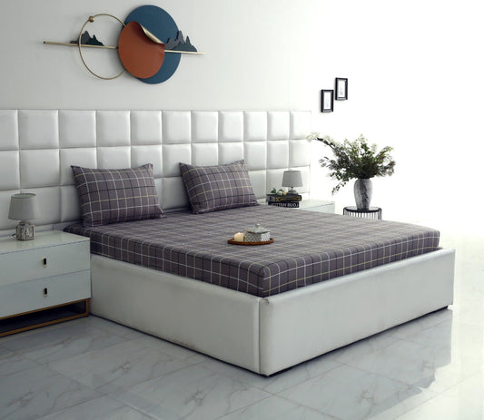 Fitted Bed Sheet-Multi Check Fitted Sheets Apricot