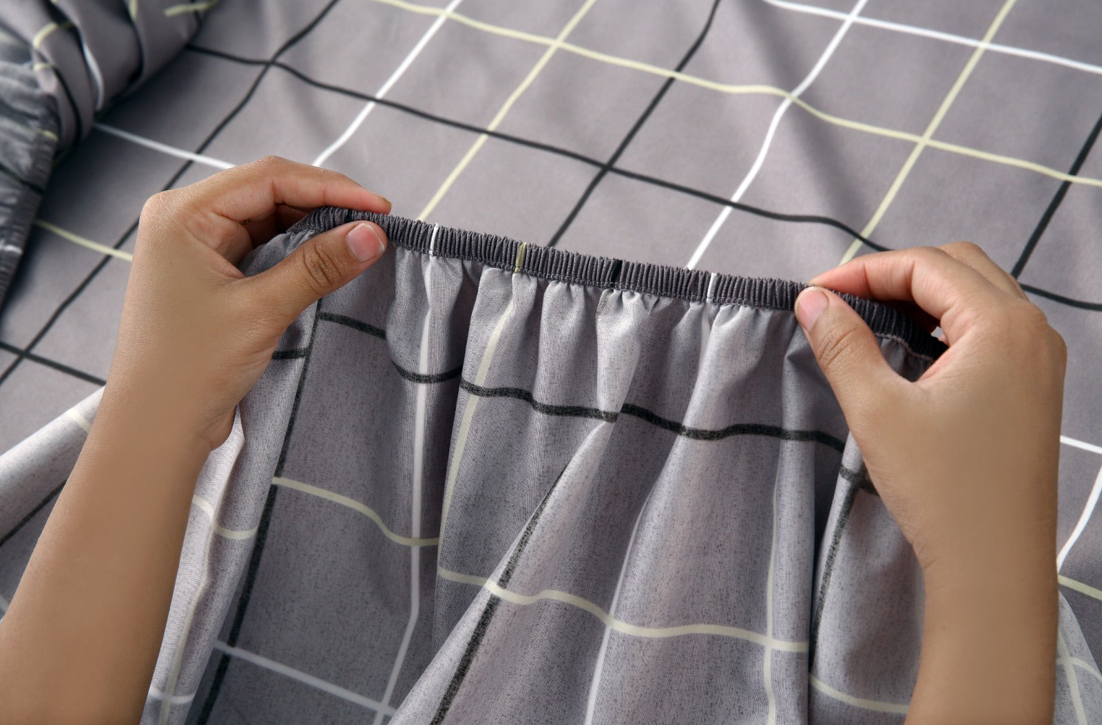Fitted Bed Sheet-Multi Check Fitted Sheets Apricot