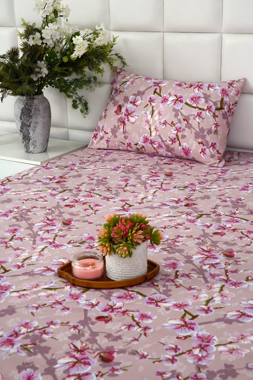Fitted Bed Sheet-Bloom Bliss Fitted Sheets Apricot