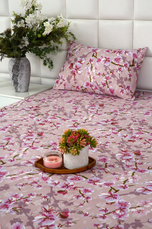 2Pcs Single Bed Sheet-Bloom Bliss single bed sheet Apricot