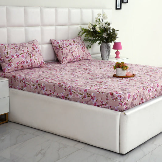 Fitted Bed Sheet-Bloom Bliss Fitted Sheets Apricot