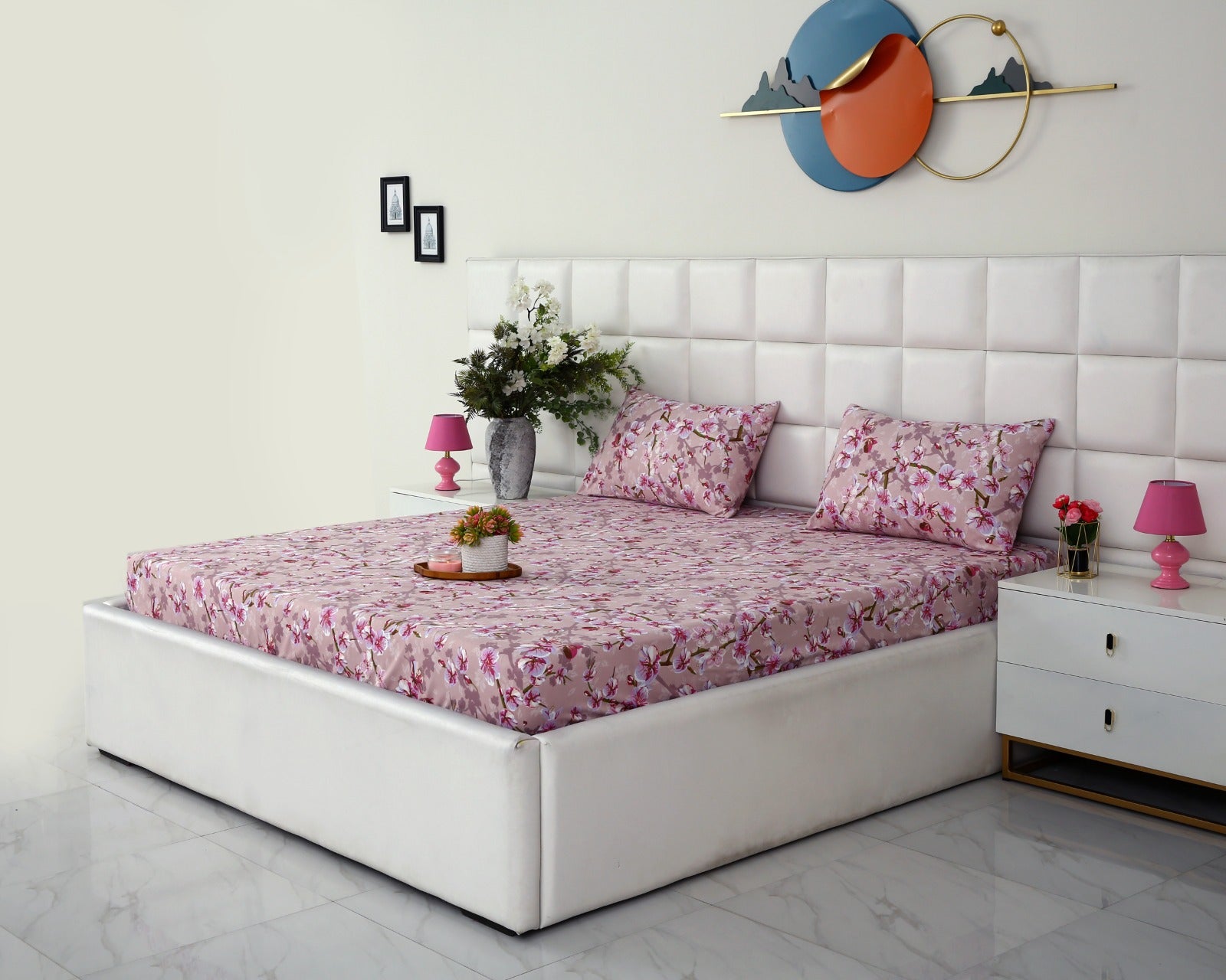 Fitted Bed Sheet-Bloom Bliss Fitted Sheets Apricot