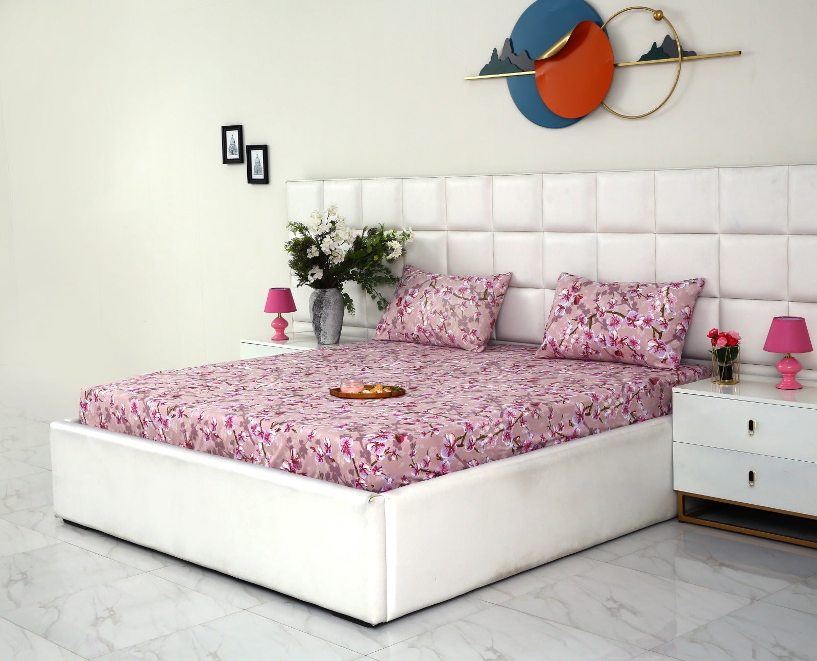 Fitted Bed Sheet-Bloom Bliss Fitted Sheets Apricot