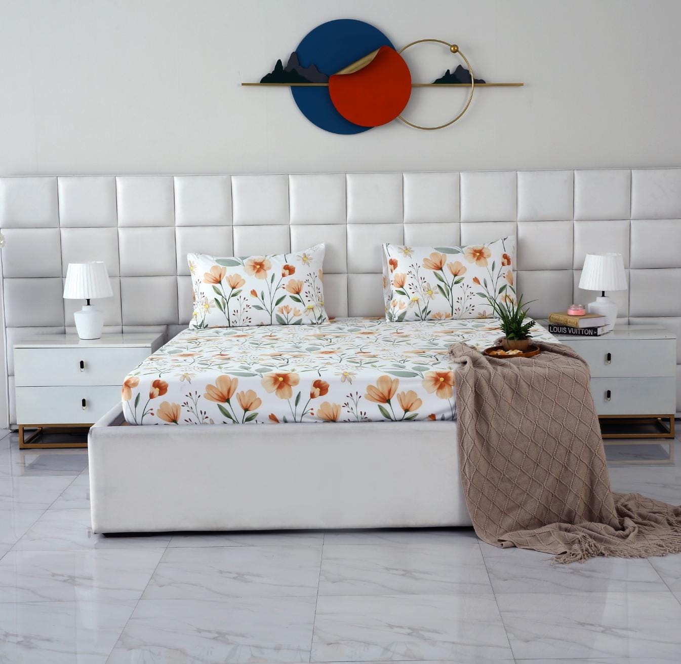 Fitted Bed Sheet-Orange Flower Fitted Sheets Apricot