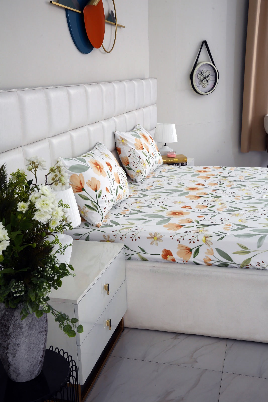 Fitted Bed Sheet-Orange Flower Fitted Sheets Apricot