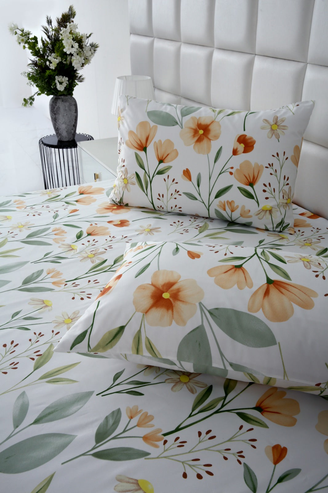 Fitted Bed Sheet-Orange Flower Fitted Sheets Apricot