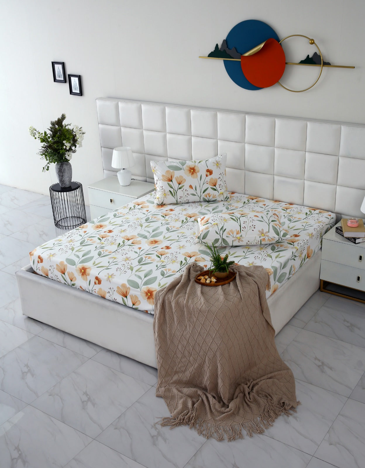 Fitted Bed Sheet-Orange Flower Fitted Sheets Apricot