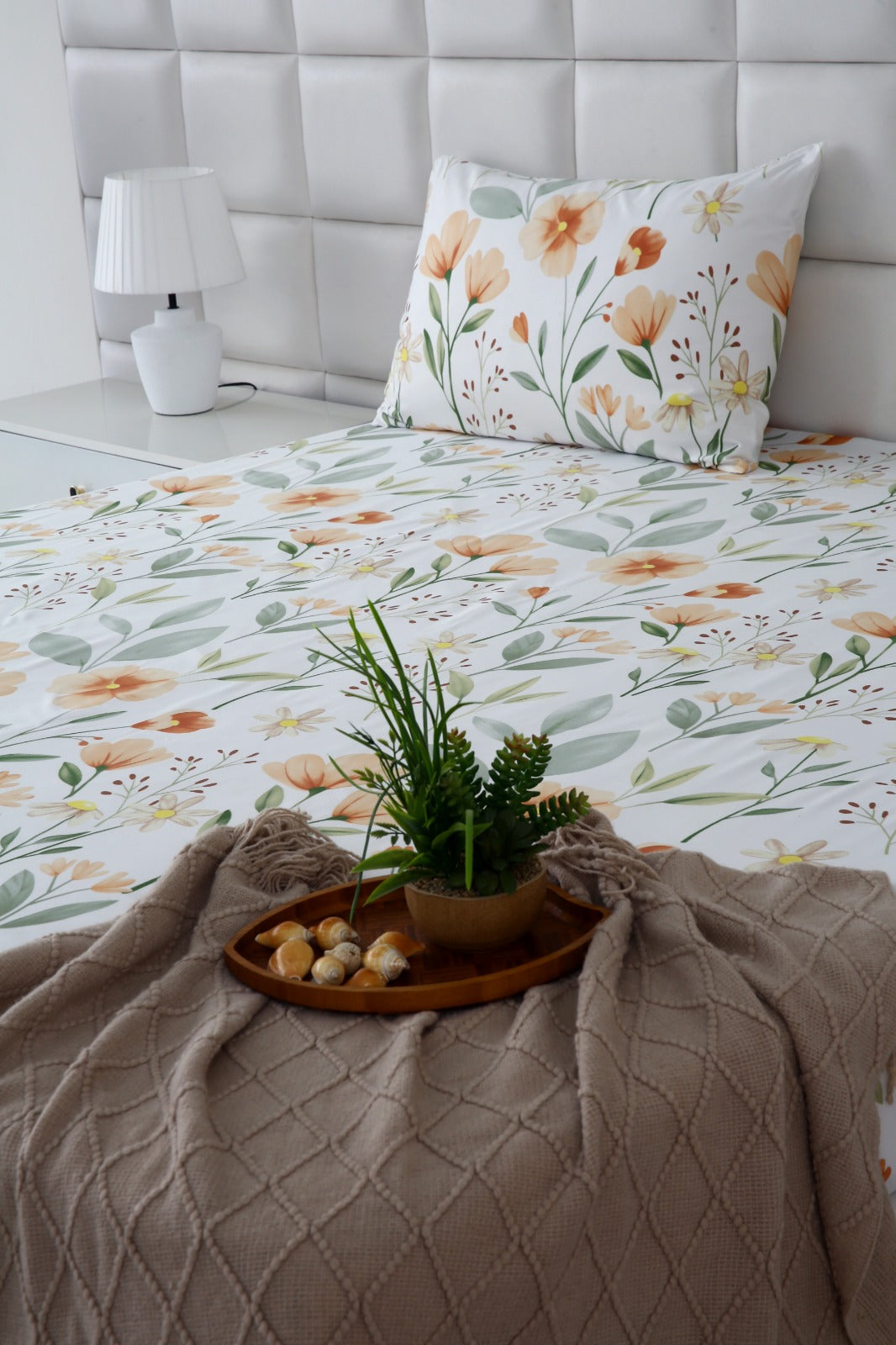 Fitted Bed Sheet-Orange Flower Fitted Sheets Apricot