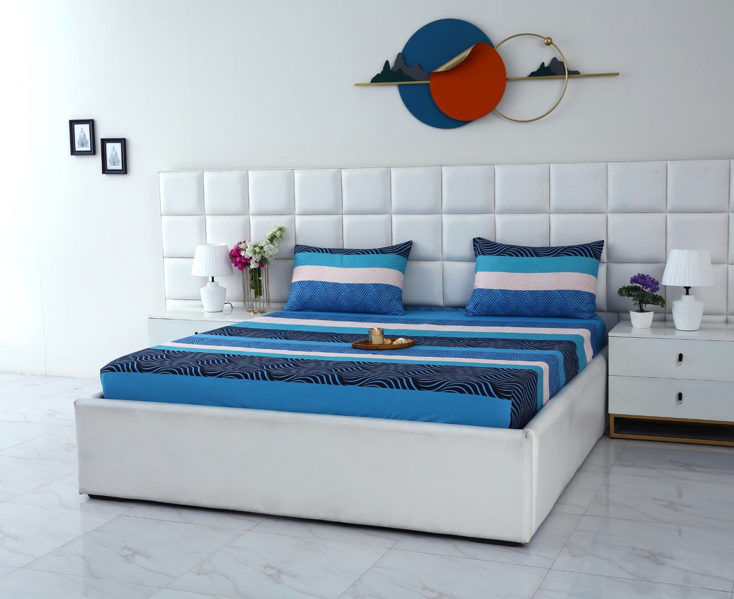 Fitted Bed Sheet-Aqua Wave Fitted Sheets Apricot