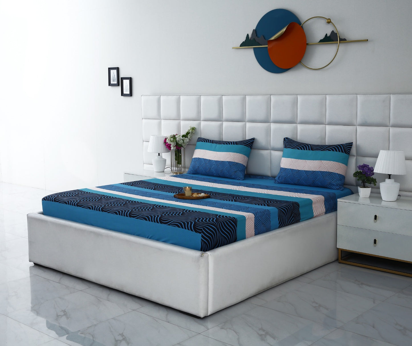 Fitted Bed Sheet-Aqua Wave Fitted Sheets Apricot