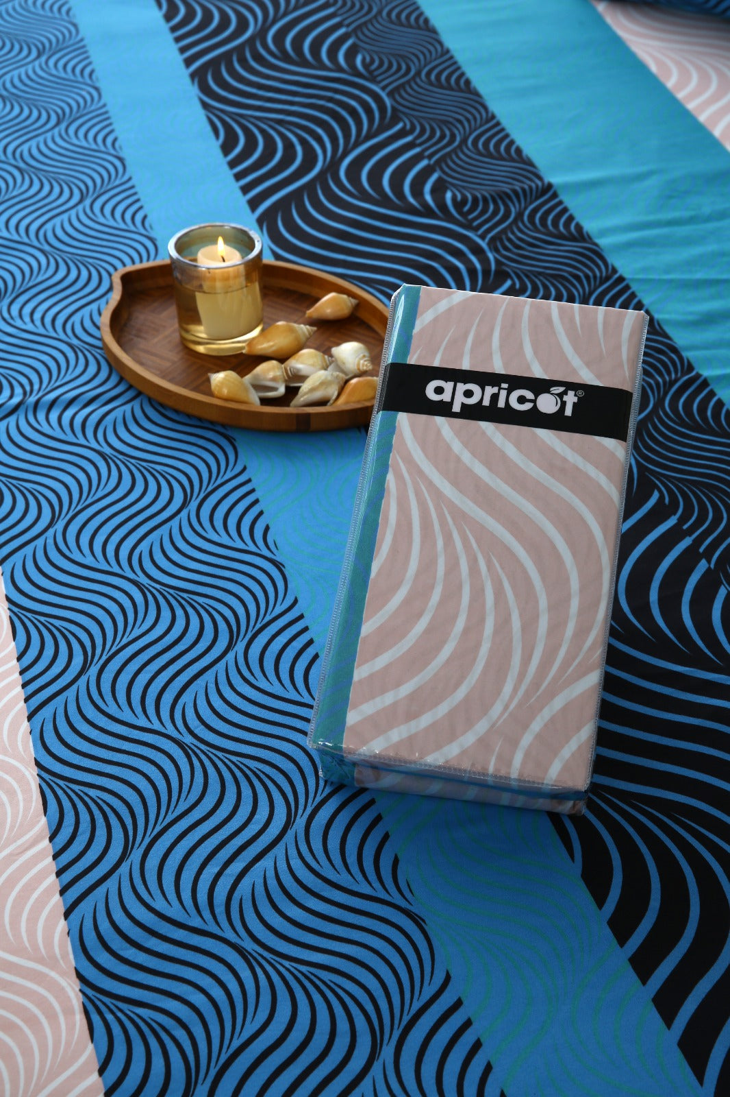 Fitted Bed Sheet-Aqua Wave Fitted Sheets Apricot