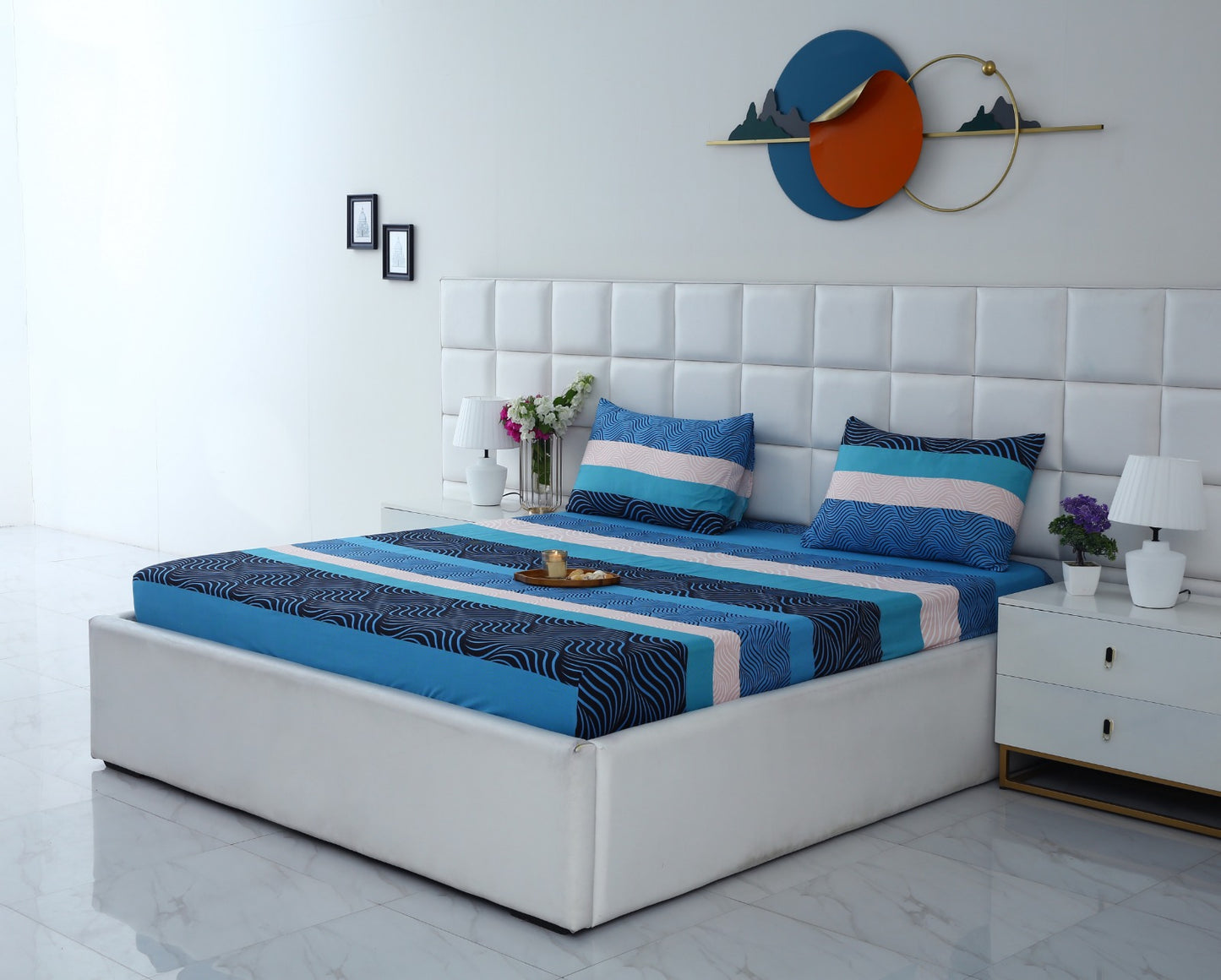 Fitted Bed Sheet-Aqua Wave Fitted Sheets Apricot