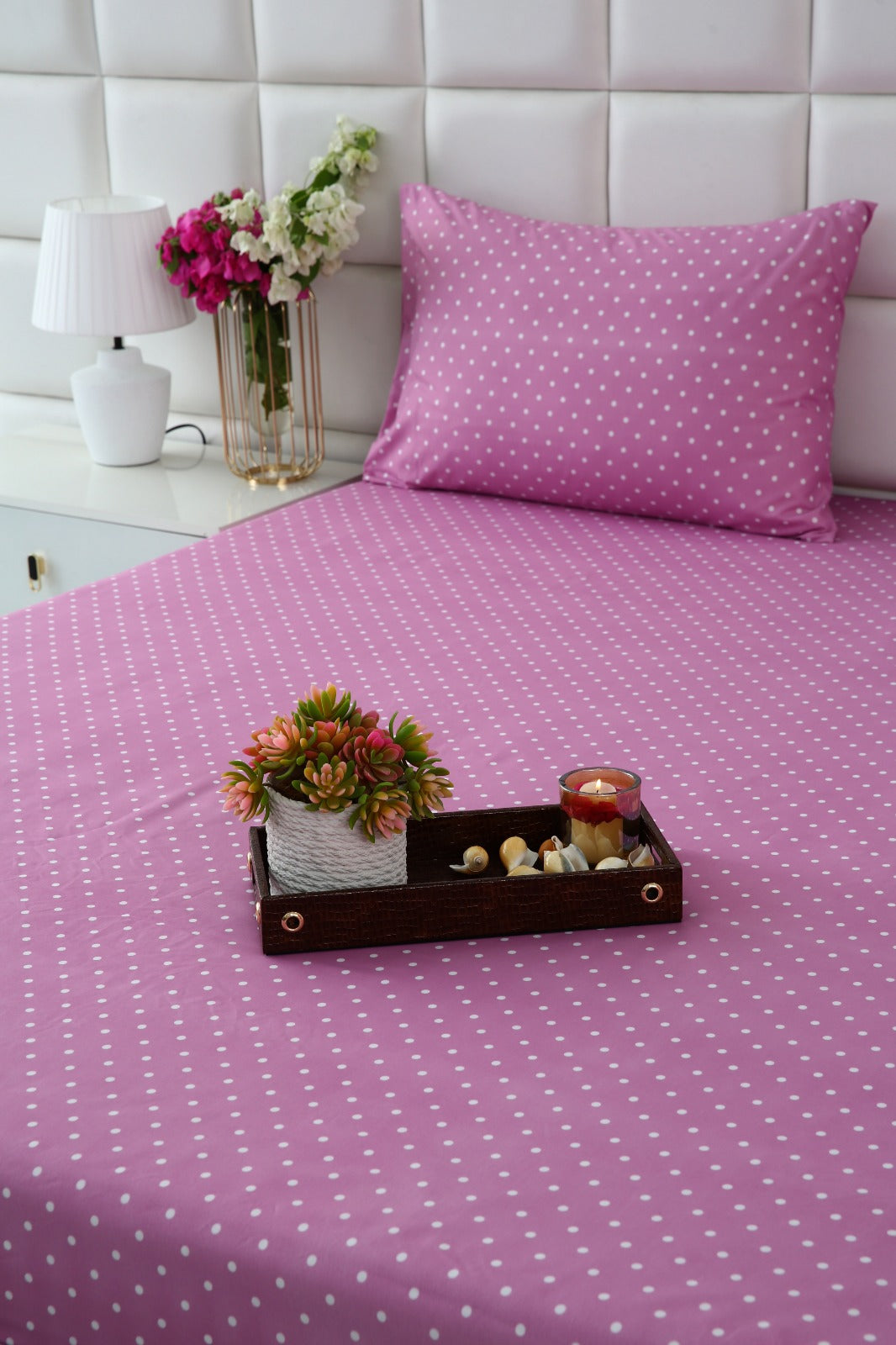 Fitted Bed Sheet-Lilac Polka Fitted Sheets Apricot