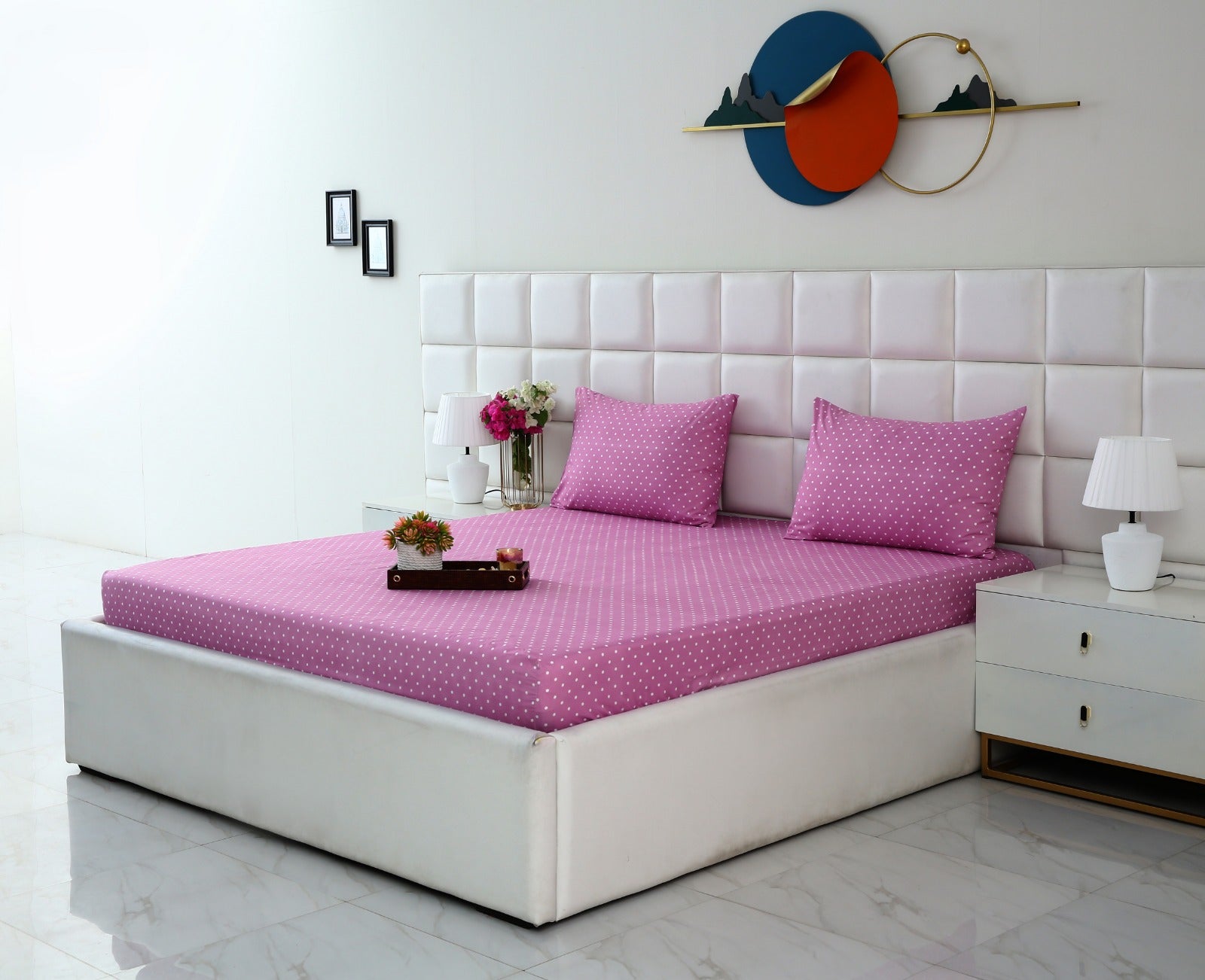 Fitted Bed Sheet-Lilac Polka Fitted Sheets Apricot