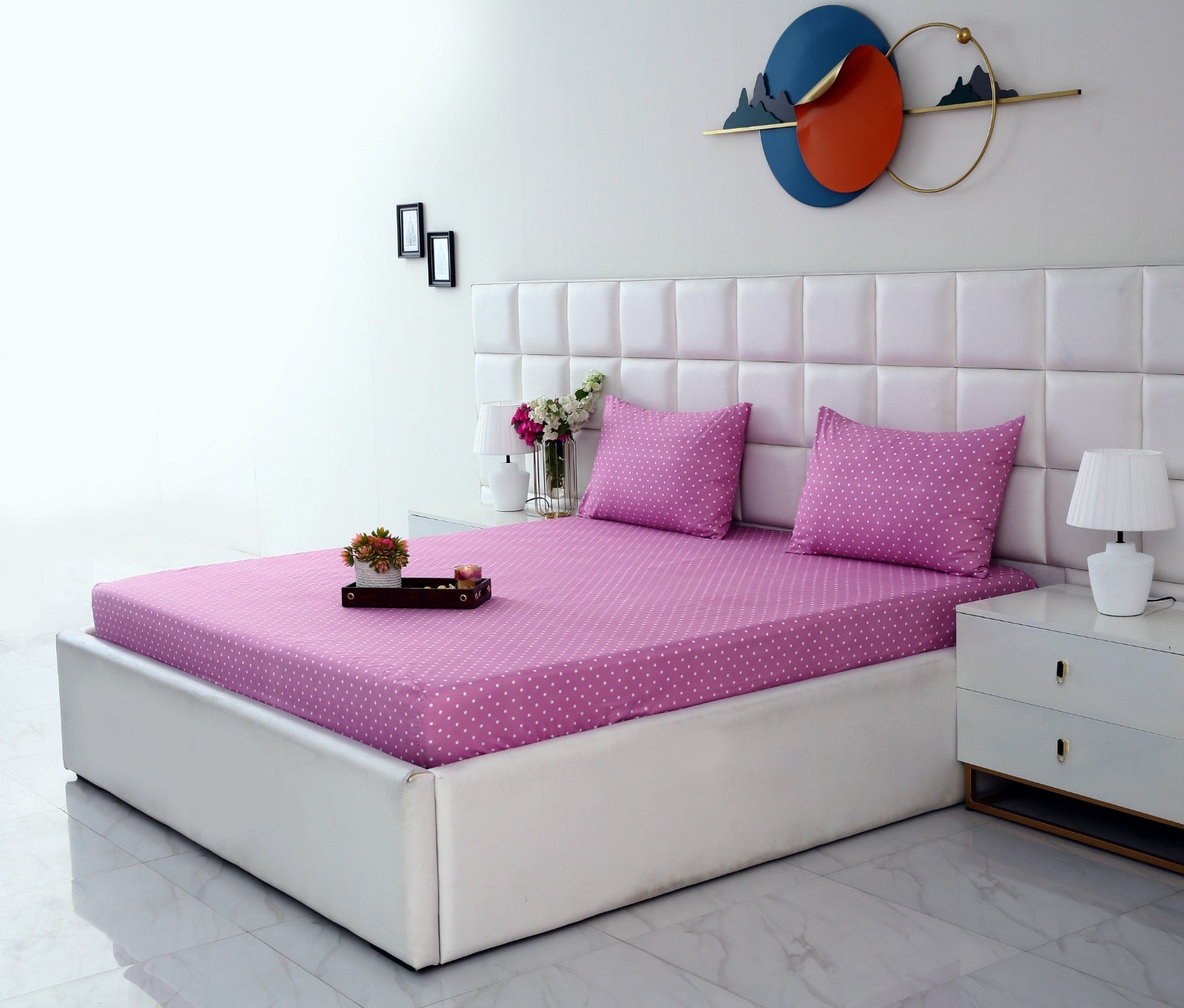 Fitted Bed Sheet-Lilac Polka Fitted Sheets Apricot