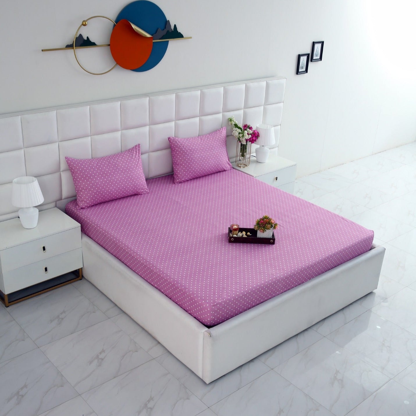 Fitted Bed Sheet-Lilac Polka Fitted Sheets Apricot