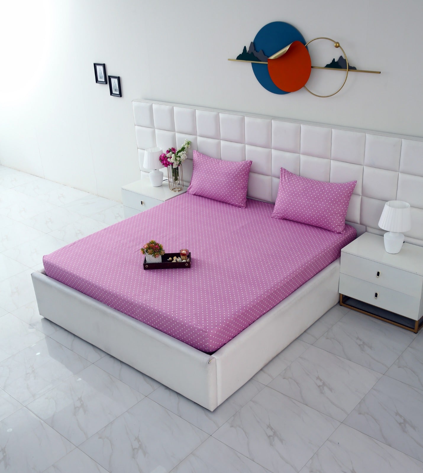 Fitted Bed Sheet-Lilac Polka Fitted Sheets Apricot