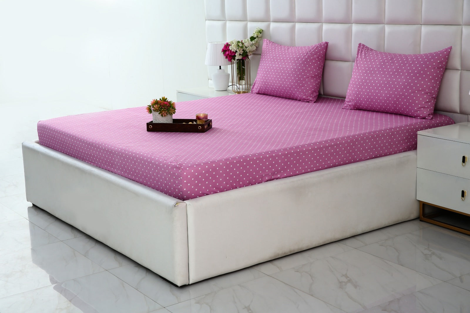 Fitted Bed Sheet-Lilac Polka Fitted Sheets Apricot