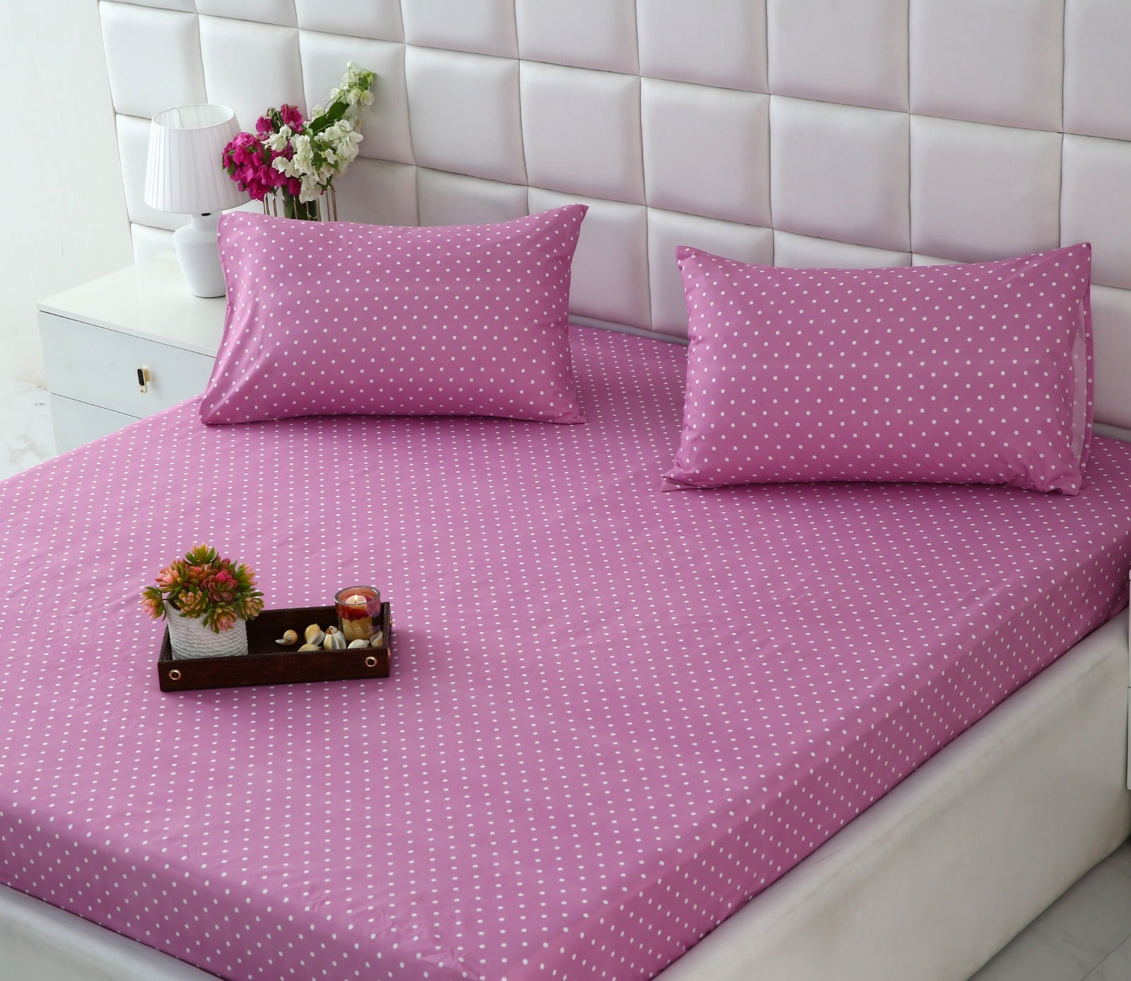 Fitted Bed Sheet-Lilac Polka Fitted Sheets Apricot