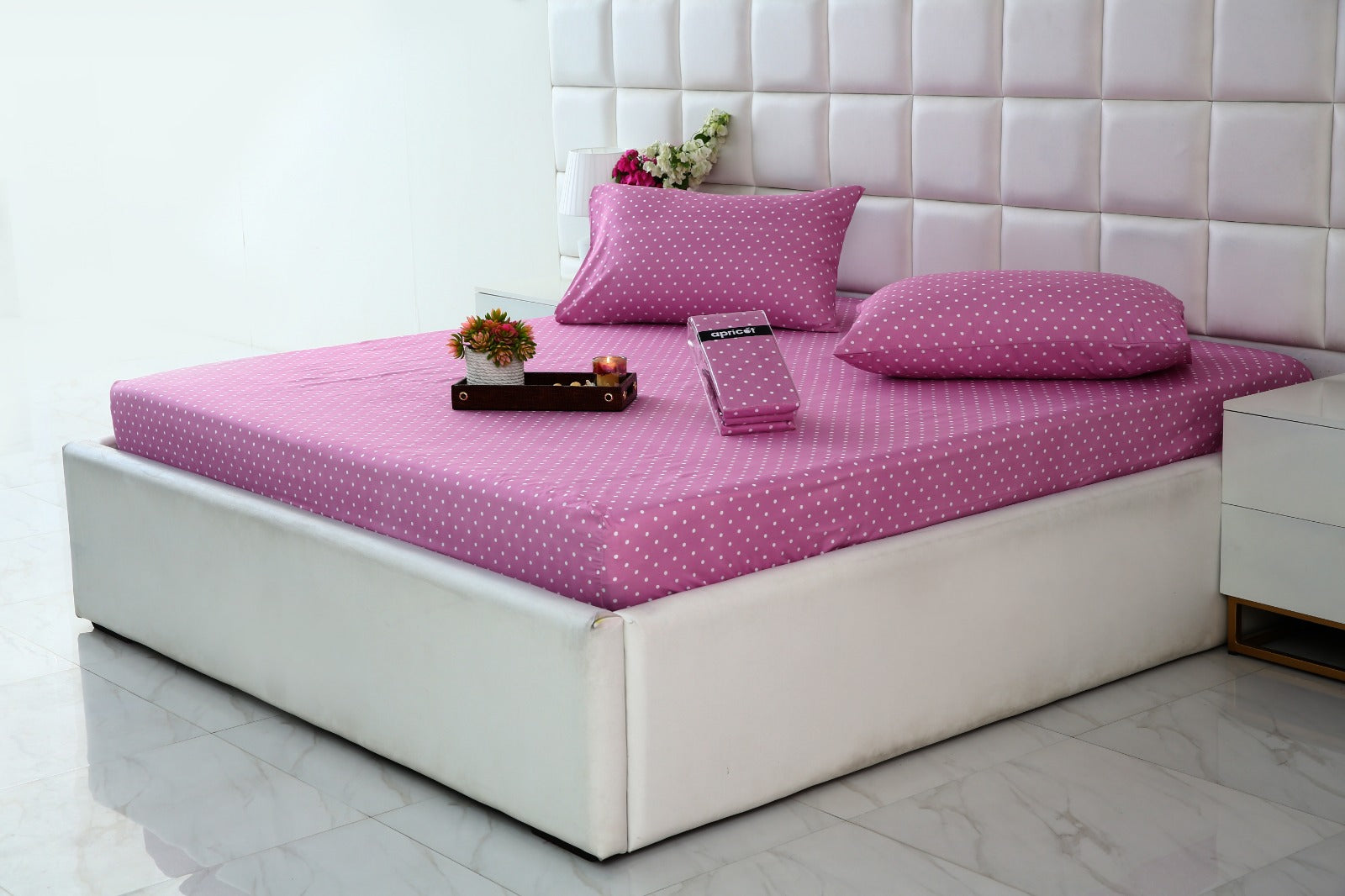 Fitted Bed Sheet-Lilac Polka Fitted Sheets Apricot