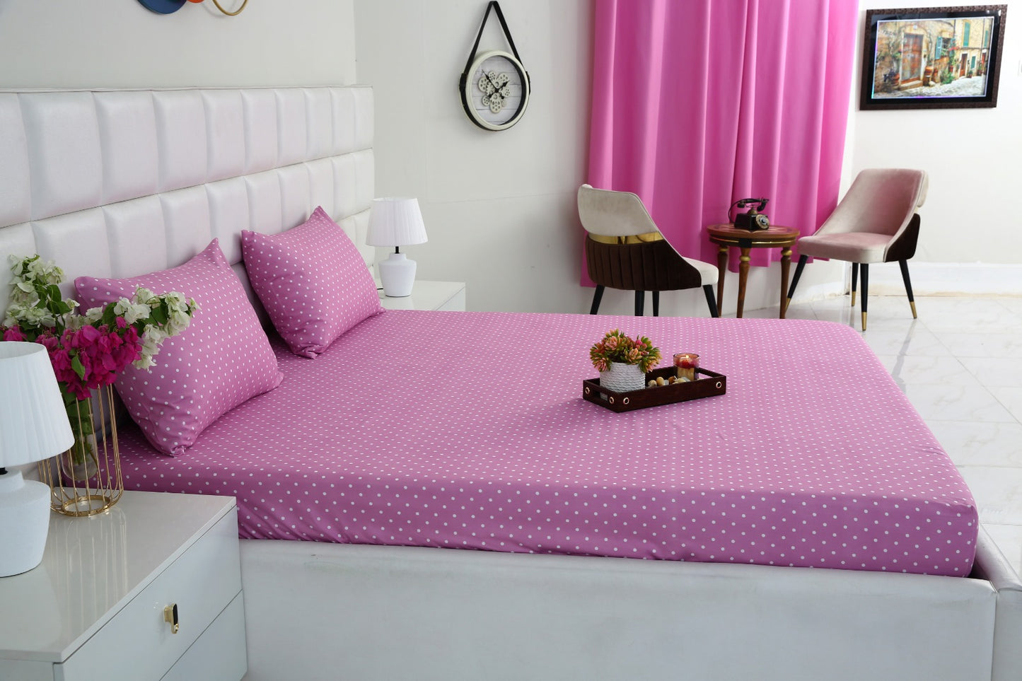 Fitted Bed Sheet-Lilac Polka Fitted Sheets Apricot