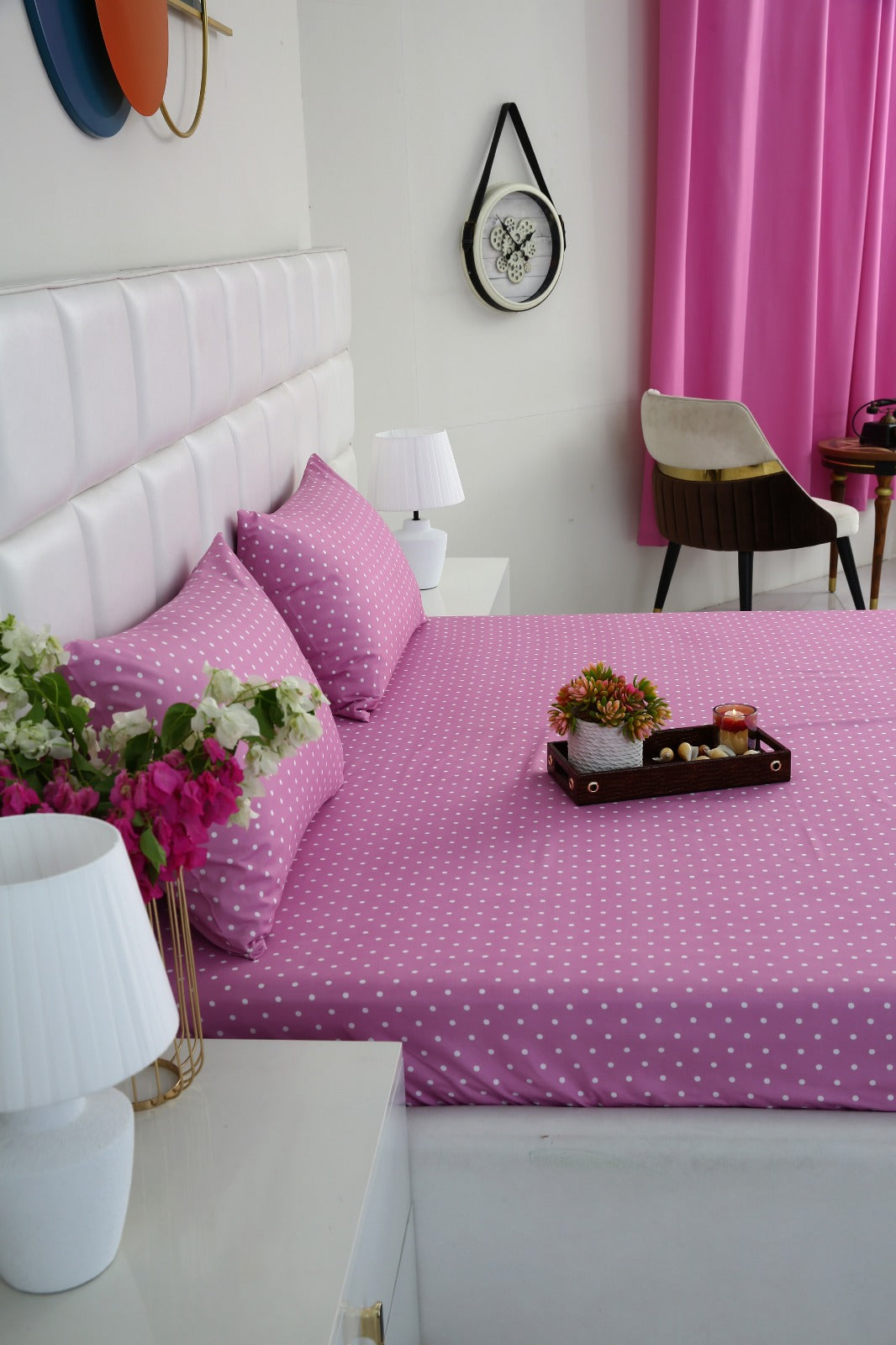 Fitted Bed Sheet-Lilac Polka Fitted Sheets Apricot