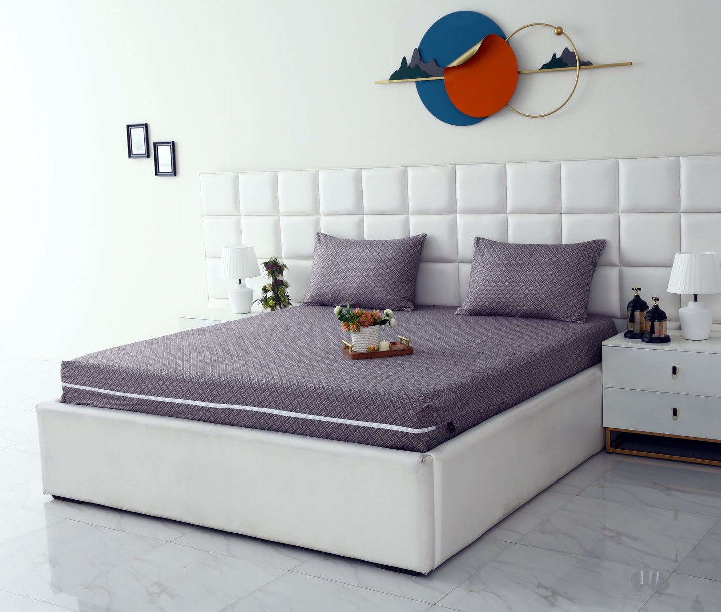 Zipper Mattress Cover Printed-Light Plaid Protectors Apricot