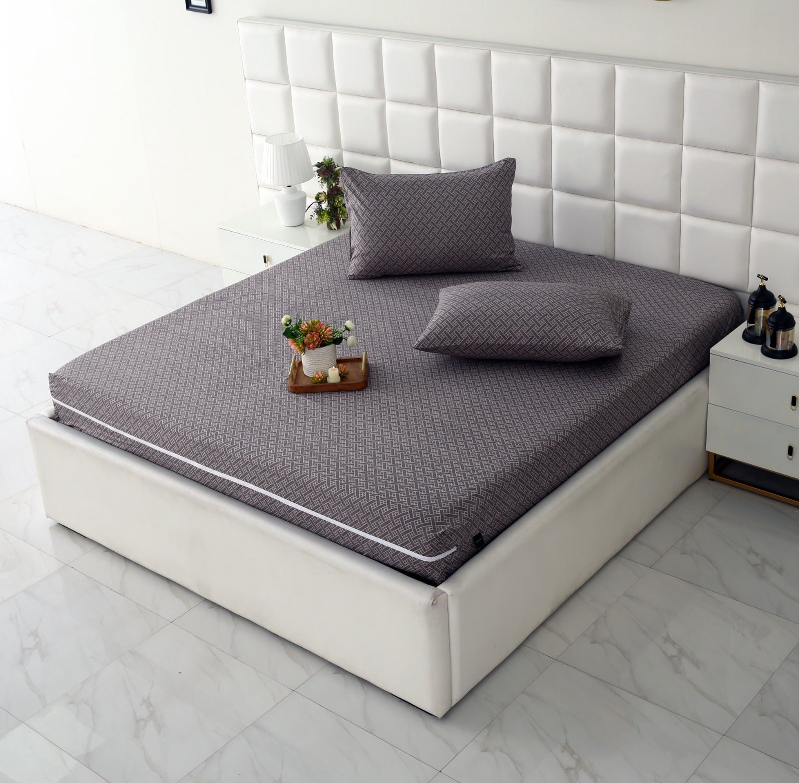 Zipper Mattress Cover Printed-Light Plaid Protectors Apricot