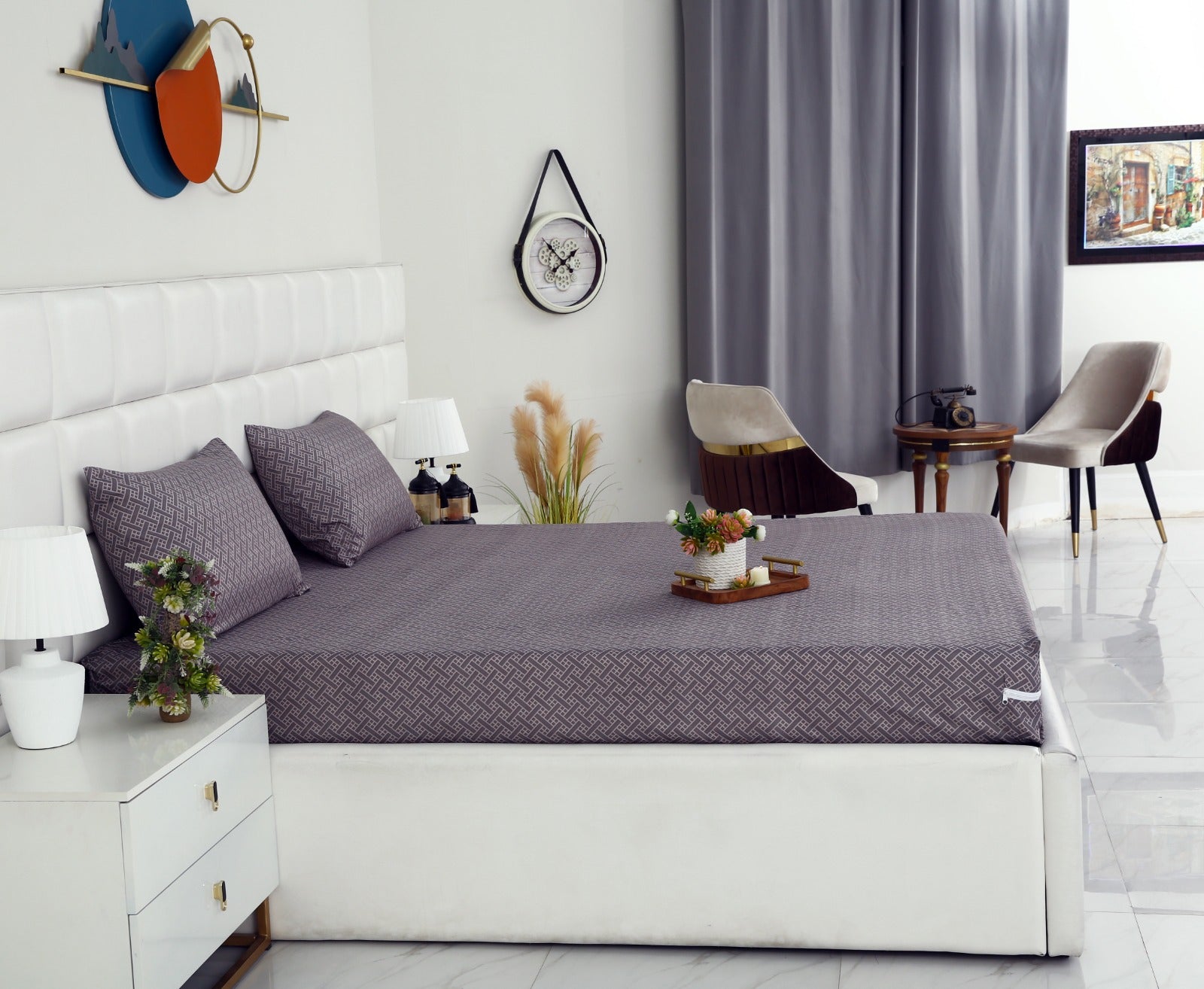 Zipper Mattress Cover Printed-Light Plaid Protectors Apricot