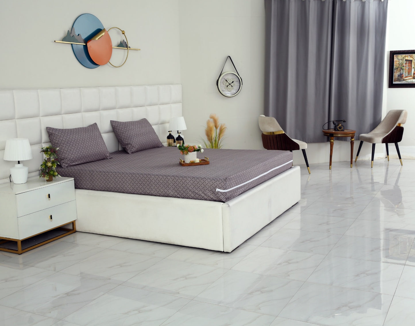Zipper Mattress Cover Printed-Light Plaid Protectors Apricot
