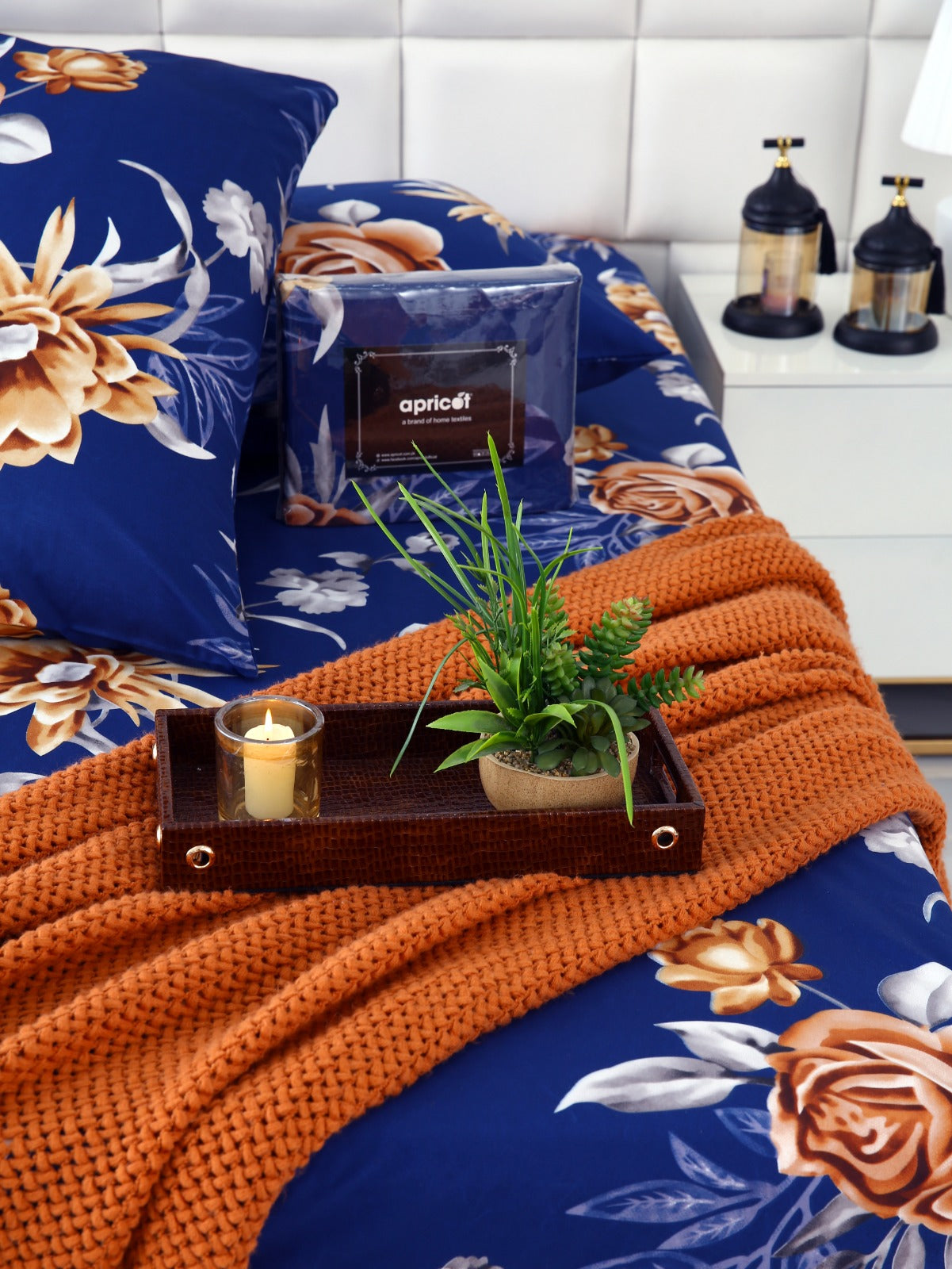 Zipper Mattress Cover Printed-Ethnic Flowers Protectors Apricot