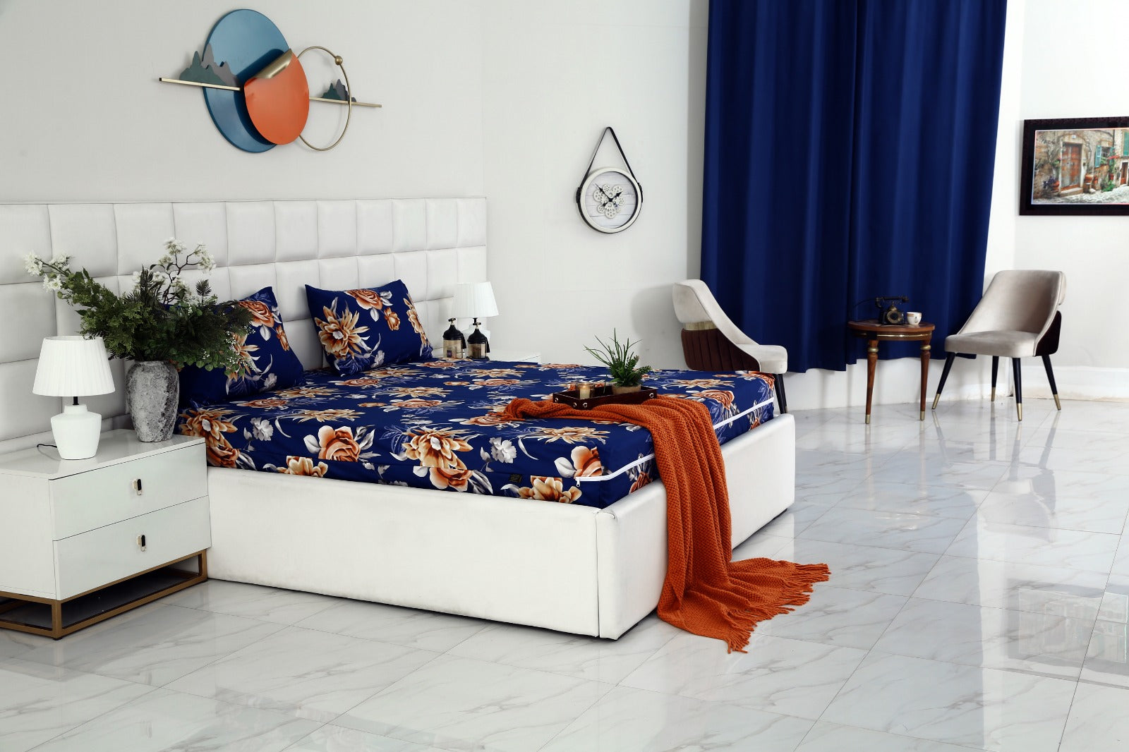 Zipper Mattress Cover Printed-Ethnic Flowers Protectors Apricot