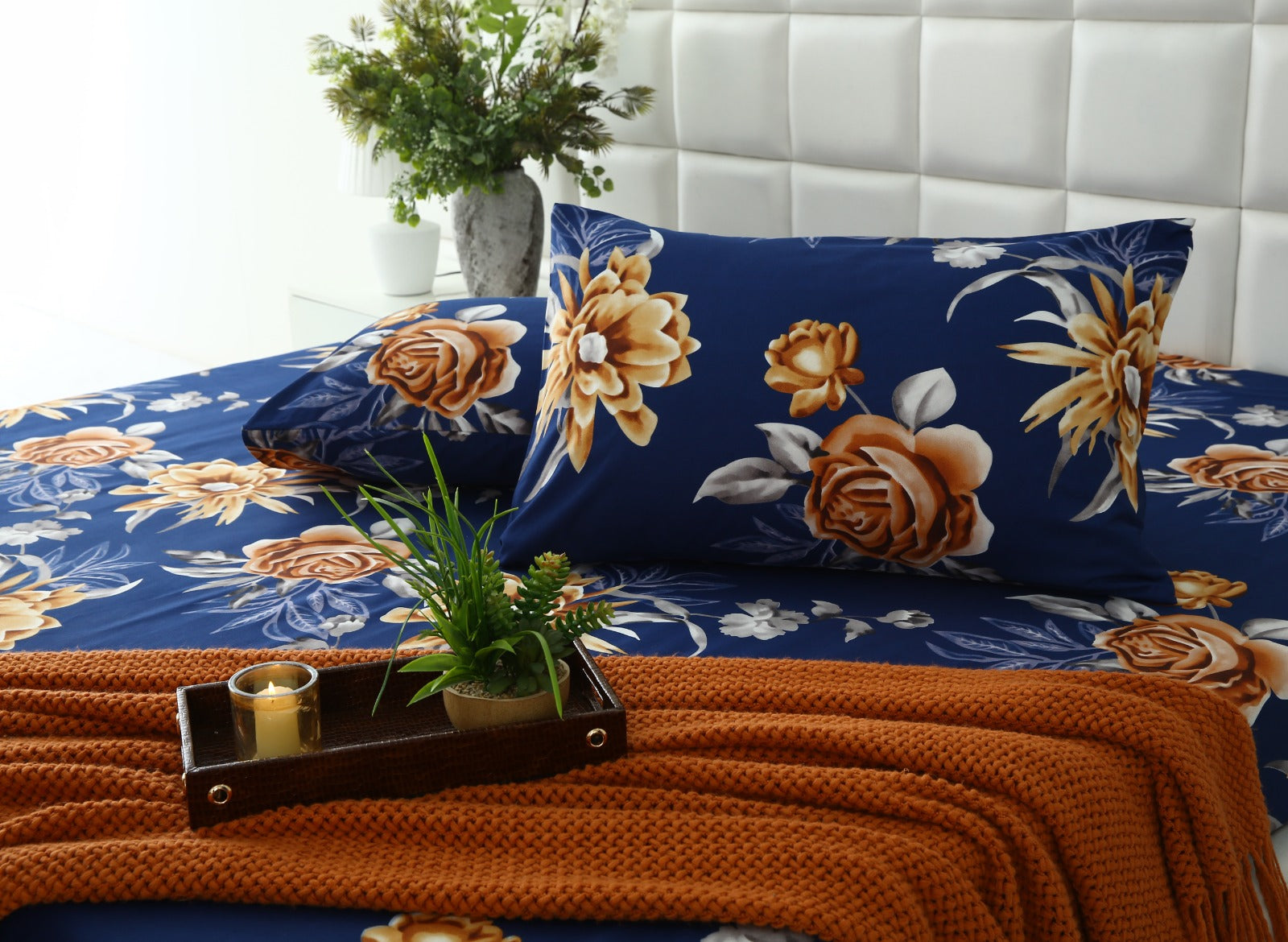 Zipper Mattress Cover Printed-Ethnic Flowers Protectors Apricot