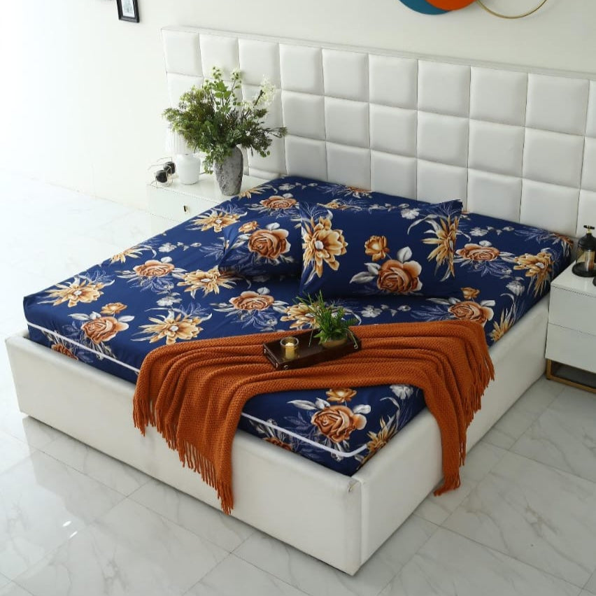 Zipper Mattress Cover Printed-Ethnic Flowers Protectors Apricot