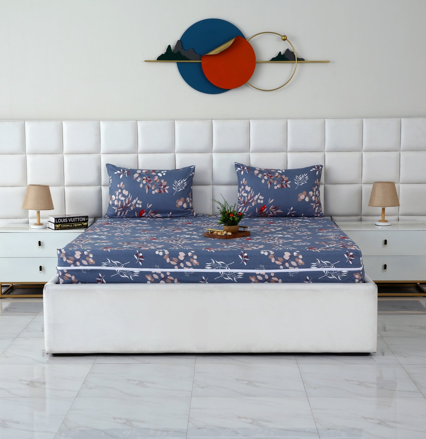 Zipper Mattress Cover Printed-Cherries Protectors Apricot