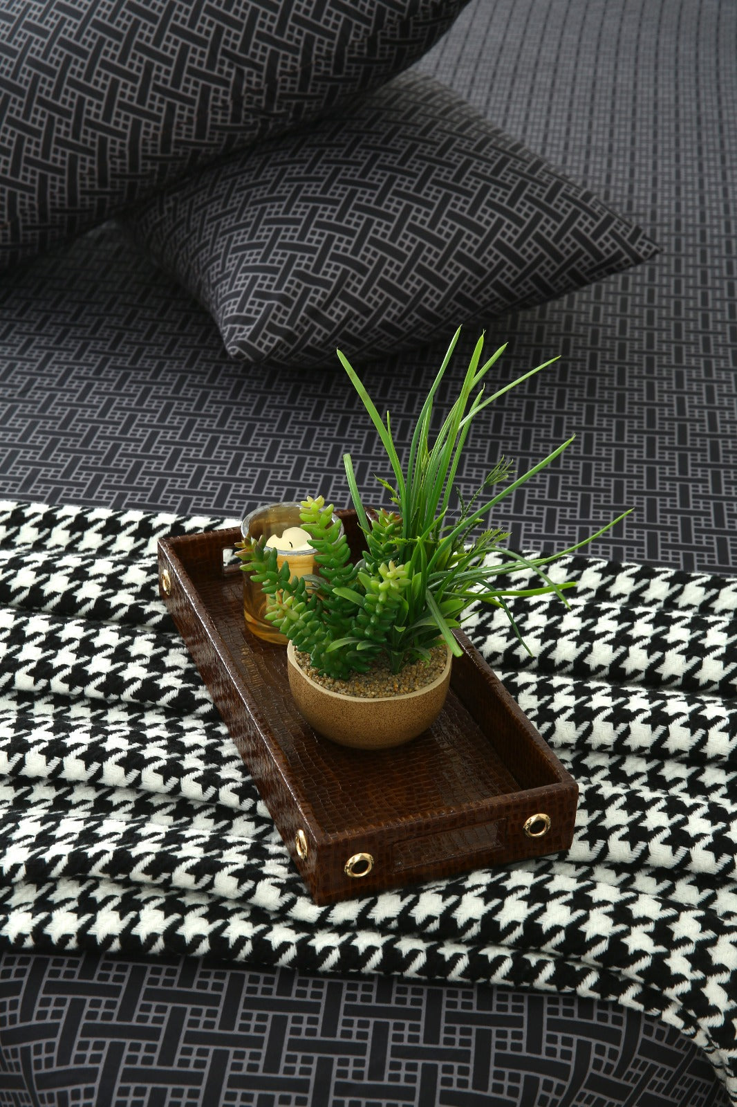 Zipper Mattress Cover Printed-Plaid Protectors Apricot