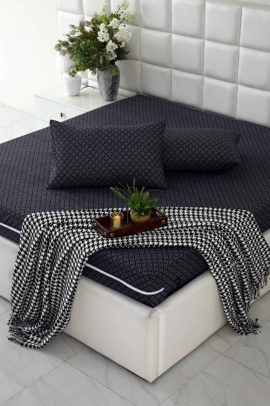 Zipper Mattress Cover Printed-Plaid Protectors Apricot