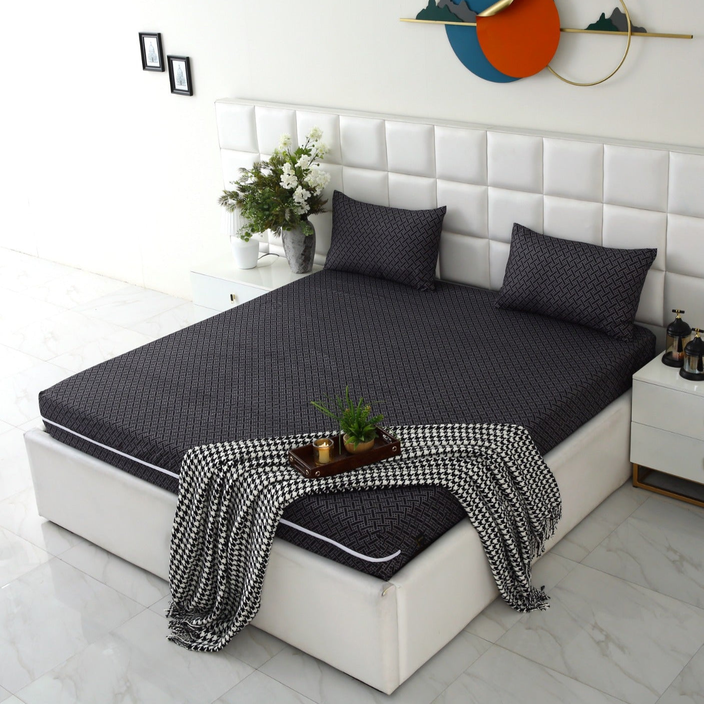 Zipper Mattress Cover Printed-Plaid Protectors Apricot
