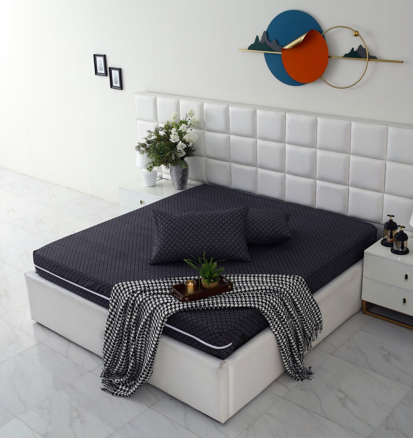 Zipper Mattress Cover Printed-Plaid Protectors Apricot