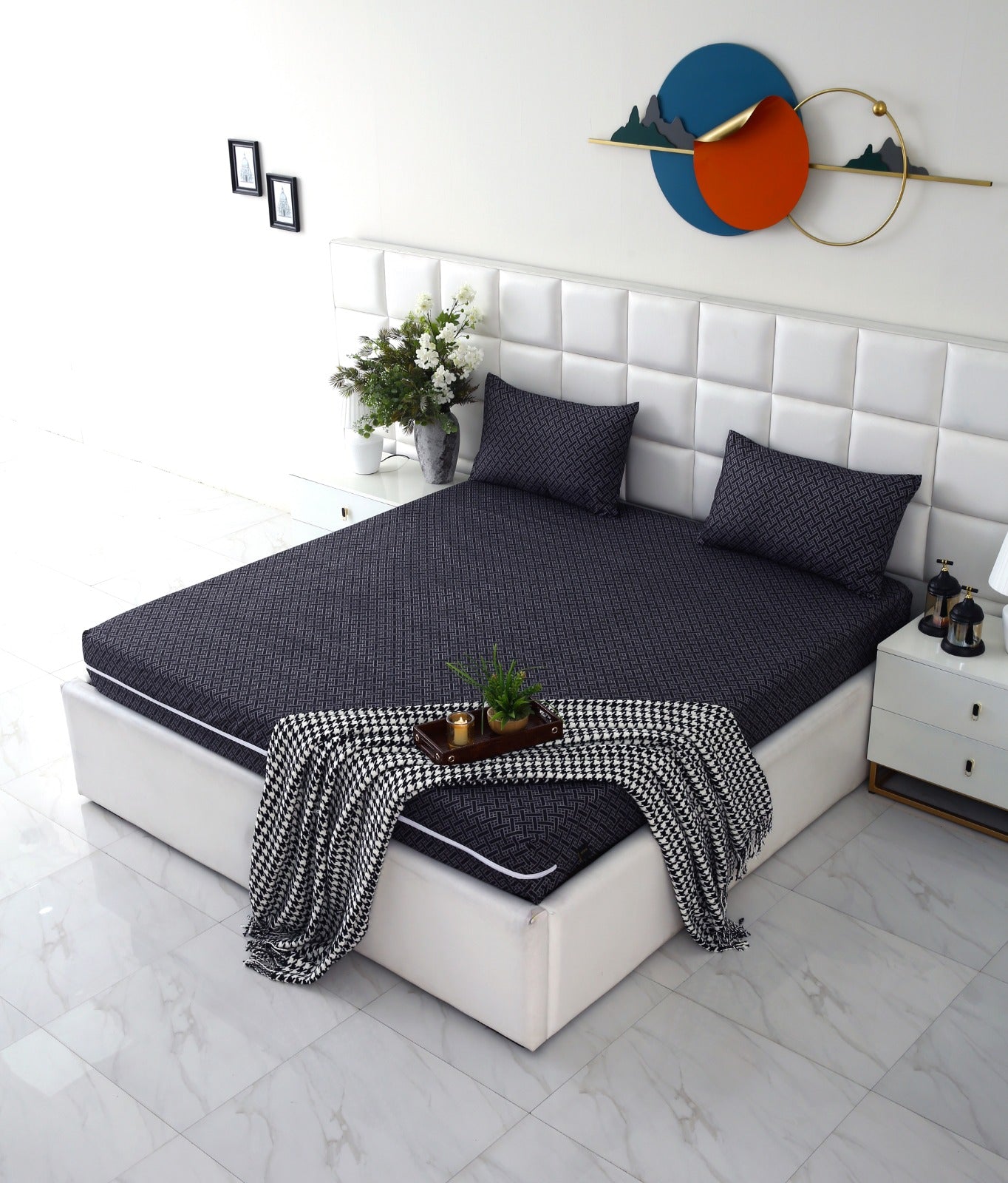 Zipper Mattress Cover Printed-Plaid Protectors Apricot