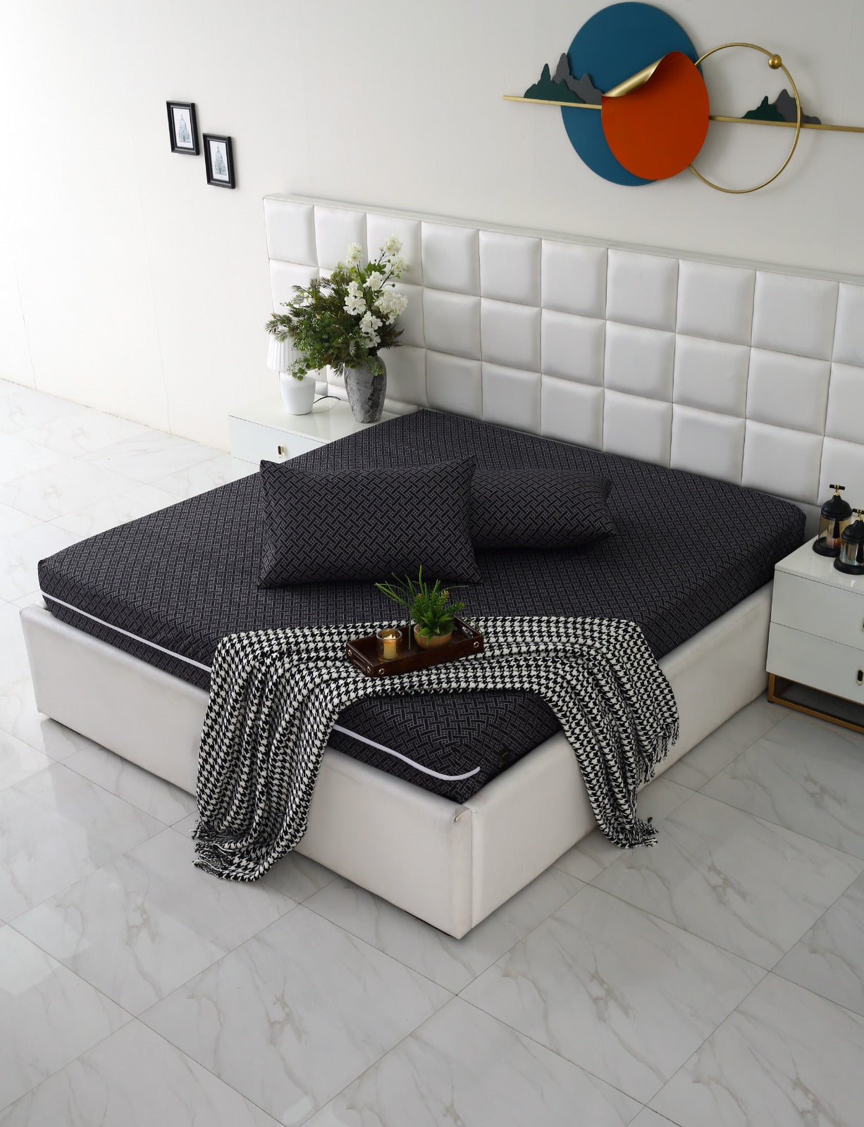 Zipper Mattress Cover Printed-Plaid Protectors Apricot