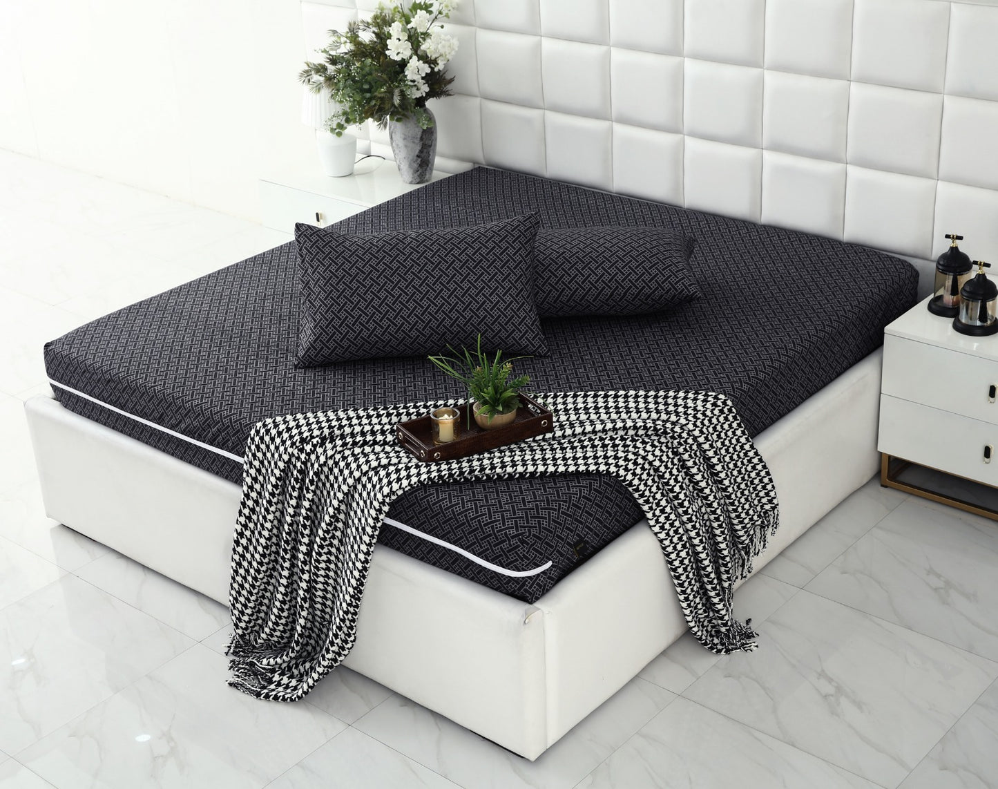Zipper Mattress Cover Printed-Plaid Protectors Apricot
