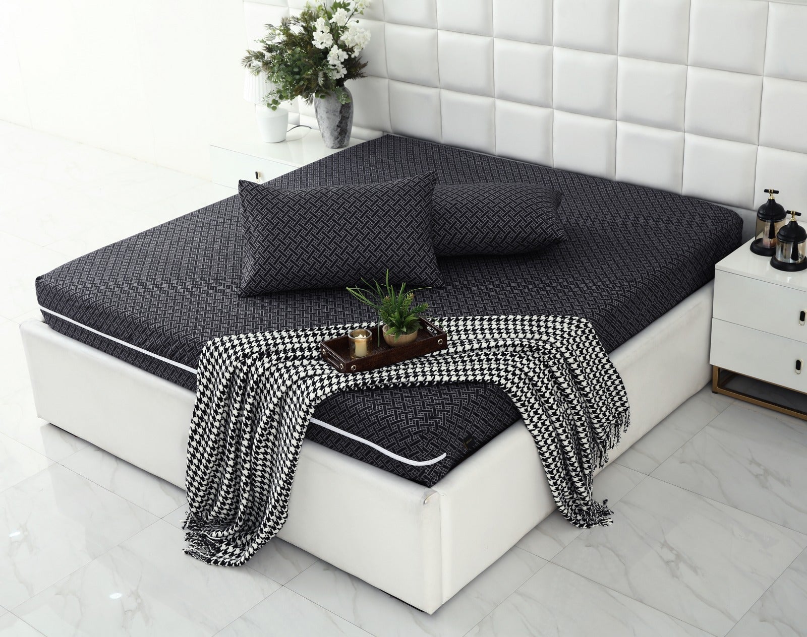 Zipper Mattress Cover Printed-Plaid Protectors Apricot