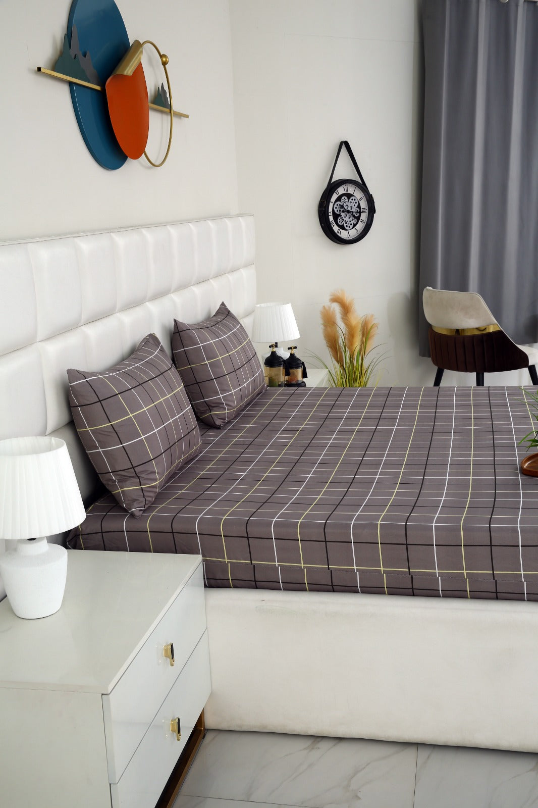 Zipper Mattress Cover Printed-Multi Check Protectors Apricot