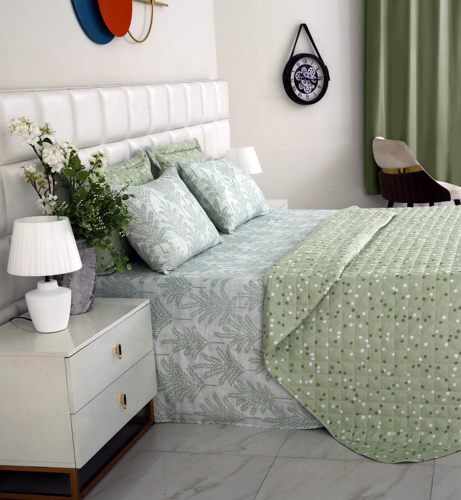 6 PCs Luxury Bed Spread Set-Mint Leafs Bed Spread Apricot