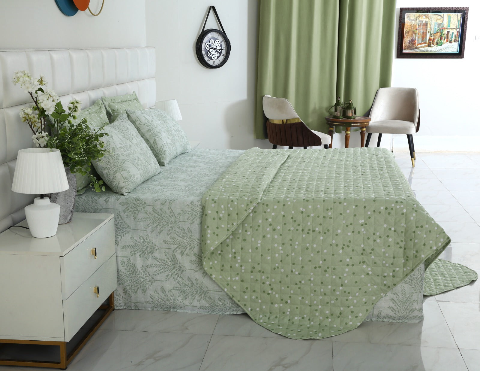 6 PCs Luxury Bed Spread Set-Mint Leafs Bed Spread Apricot