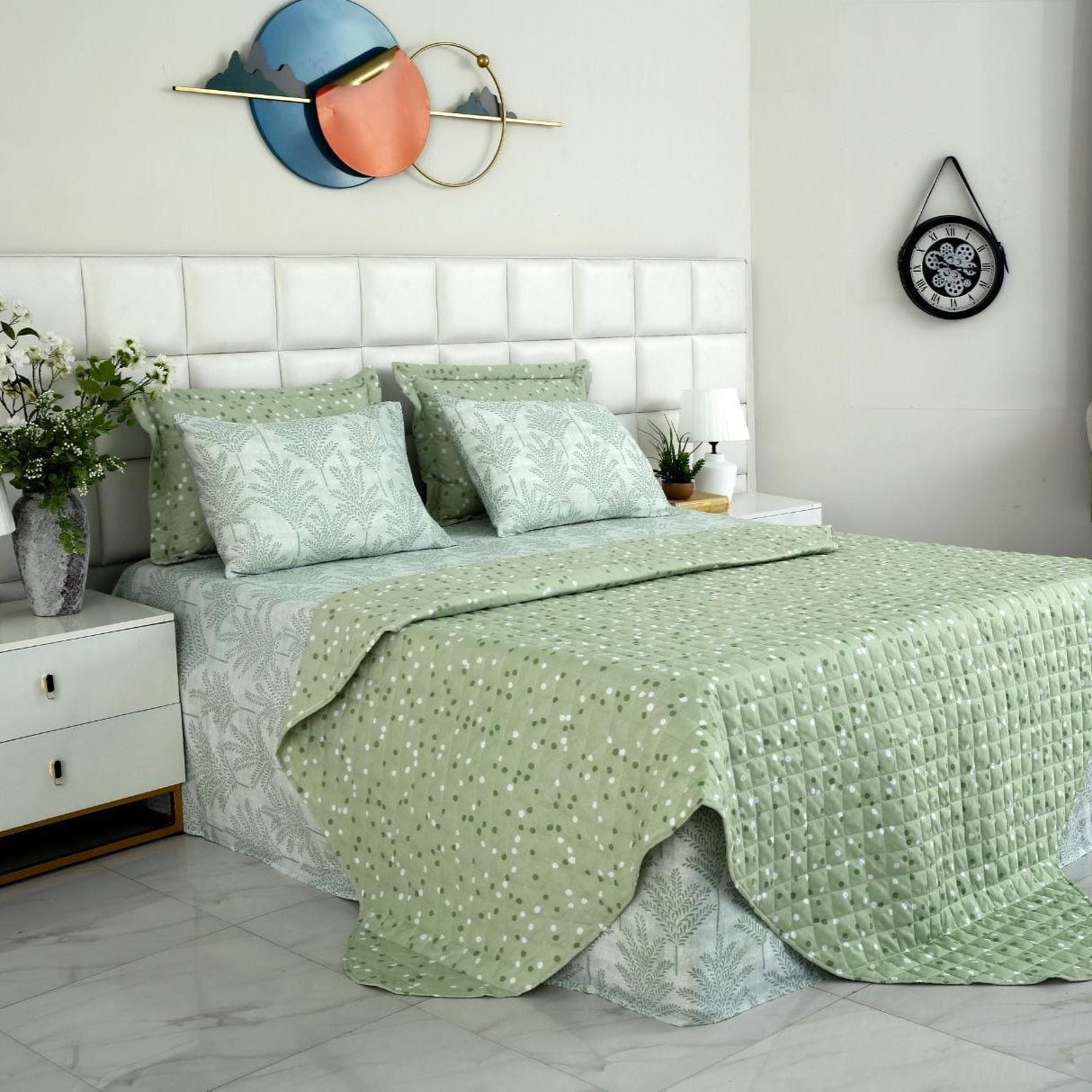 6 PCs Luxury Bed Spread Set-Mint Leafs Bed Spread Apricot