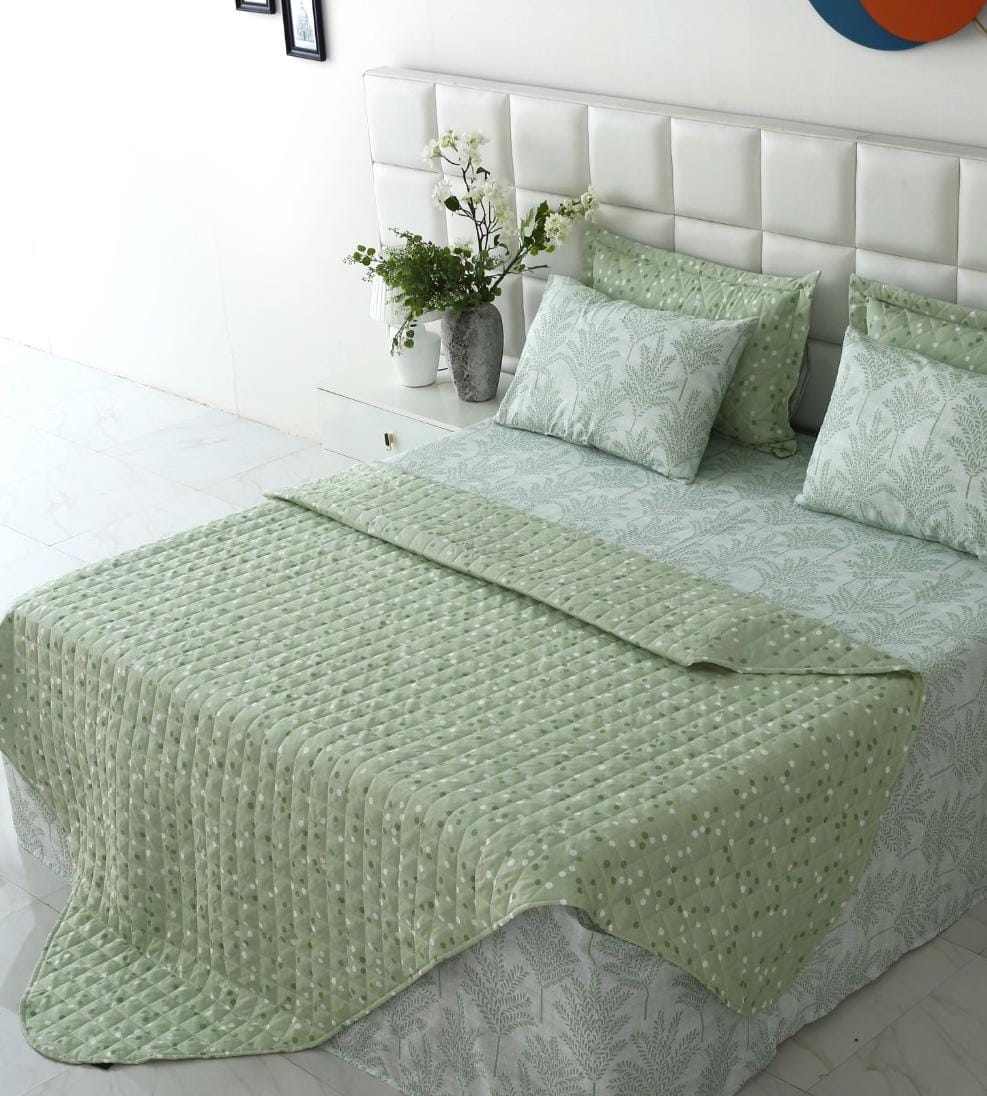 6 PCs Luxury Bed Spread Set-Mint Leafs Bed Spread Apricot